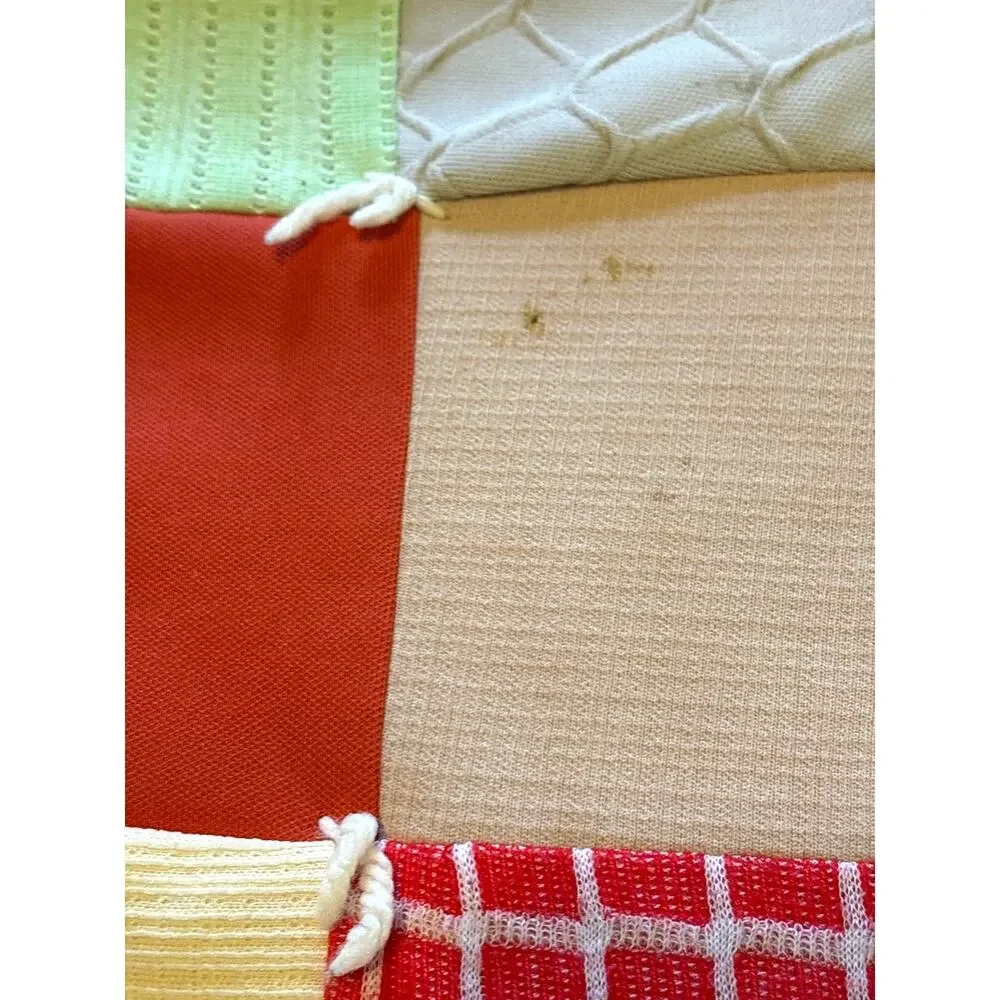 Vintage 1970s Handmade Patchwork Quilt reversible Polyester Boho Decor 80 x 70